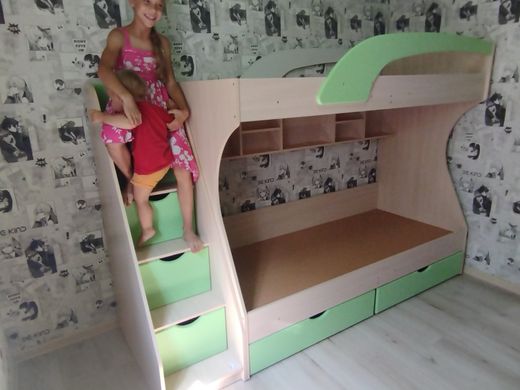 Двох'ярусне ліжко з ящиками та сходами KADET New Green KA1 фото