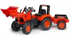 Детский трактор на педалях с прицепом и передним ковшом Falk 2060 AM KUBOTA (цвет - красный)