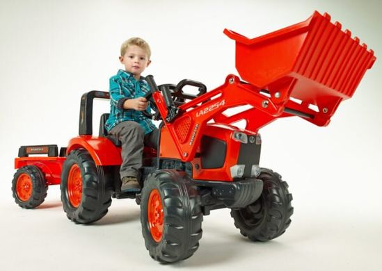 Дитячий трактор на педалях з причепом і переднім ковшем Falk 2060 AM KUBOTA (колір - червоний) 2060AM фото