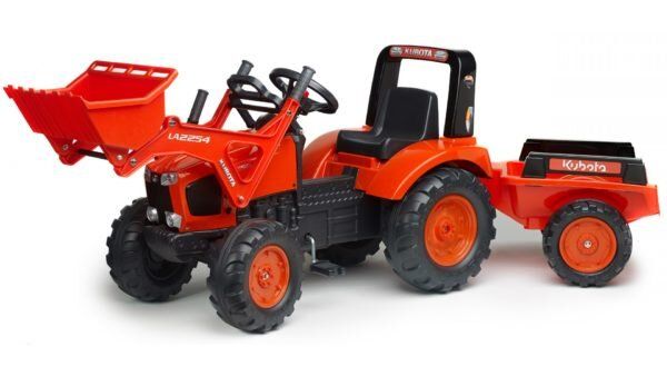 Дитячий трактор на педалях з причепом і переднім ковшем Falk 2060 AM KUBOTA (колір - червоний) 2060AM фото