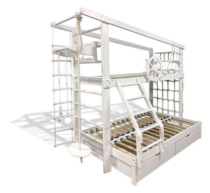 Двох'ярусне спортивна ліжко Капітан зі збільшеним спальному місцем з ящиками і навісними елементами в білому кольорі 934130696 фото