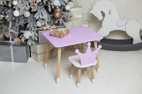 Фиолетовый прямоугольный столик и стульчик детский корона. Фиолетовый детский столик