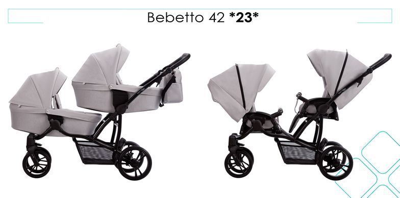 Коляска для двойни и погодок 2 в 1 Bebetto B 42 2024 Светло серый 505.28.24.023 фото