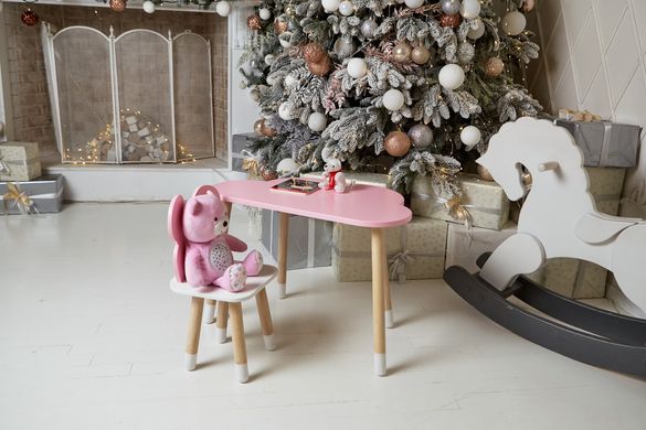 Детский столик тучка и стульчик бабочка розовая с белым сиденьем. Столик для игр, уроков, еды