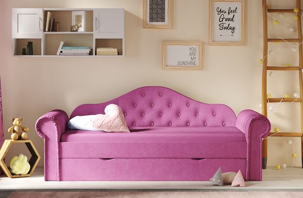Диван-ліжко DecOKids Melani 170х80 з ящиком для білизни Pink velour MELV1 фото