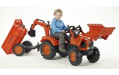 Детский трактор на педалях с прицепом, передним и задним ковшами Falk 2090Z KUBOTA (цвет - красный) 2090Z фото