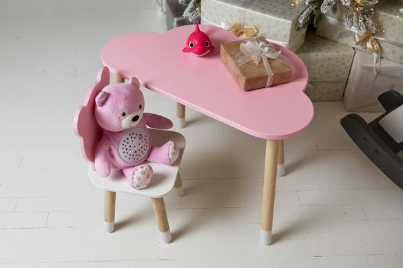 Детский столик тучка и стульчик медвежонок розовые с белым сиденьем. Столик для игр, уроков, еды