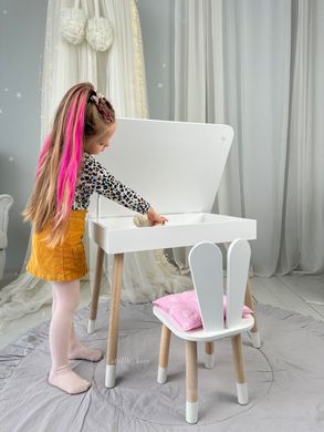 Детский столик и стульчик белый с ящиком для карандашей и раскрасок 4