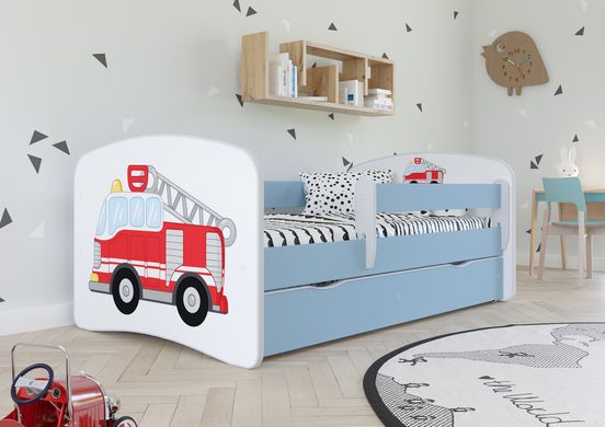 Дитяче ліжко 160 х 80 Kocot Kids Baby Dreams біла з ящиком Польща блакитне Пожежний автомобіль 2041899 фото