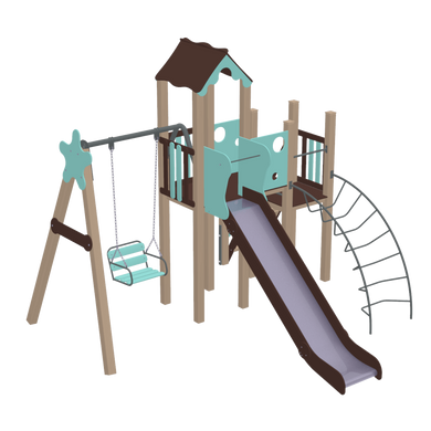 Дитяча ігрова комплексна майданчик Ластівка, висота на пагорбі 1,5 м KidiGO (11704) 11704 фото