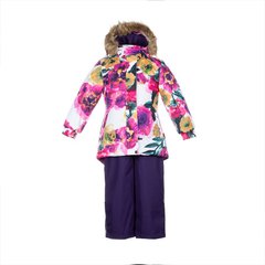 Зимний комплект для девочек Huppa RENELY, цвет-белый с принтом/тёмно-лилoвый