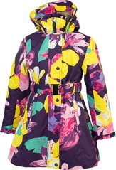 Демисезонное пальто для девочек Huppa LEANDRA, цвет-тёмно-лилoвый с принтом