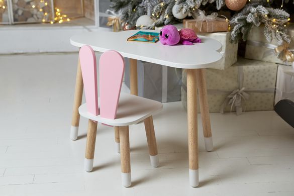 Білий столик хмарка і стільчик зайчик дитячий рожевий. білий дитячий столик