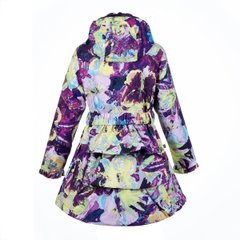 Демисезонное пальто для девочек Huppa LEANDRA, цвет-тёмно-лилoвый с принтом