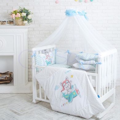 Балдахін на дитяче ліжечко M.Sonya Akvarel білий з блакитним шарфиком 3080 фото