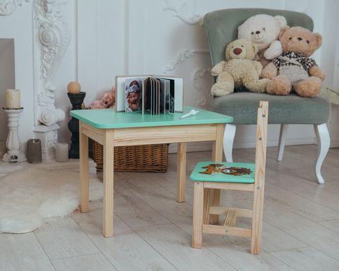 Стілець і стіл дитячий зелений. Для навчання, малювання, ігри. Стіл із шухлядою та стільчик.