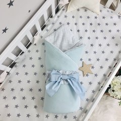 Плед в кроватку и коляску-Конверт для новорожденного с одеялом плюш-муслин бело-мятный 3606-1 фото