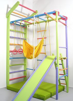 Дитячий домашній спортивний куточок decOKids Ліана шведська стінка сосна з гамаком 706 фото