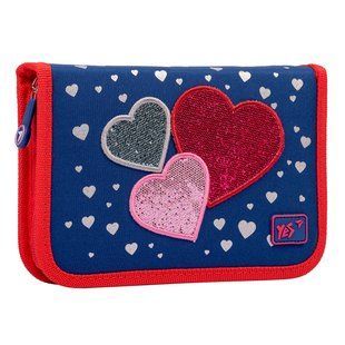 Пенал твердый YES одинарный без клапана HP-02 Heart beat, синий 533077 фото