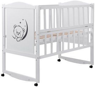 Кровать Babyroom Тедди T-01 фигурное быльце, откидной бок, колеса белый 624691 фото