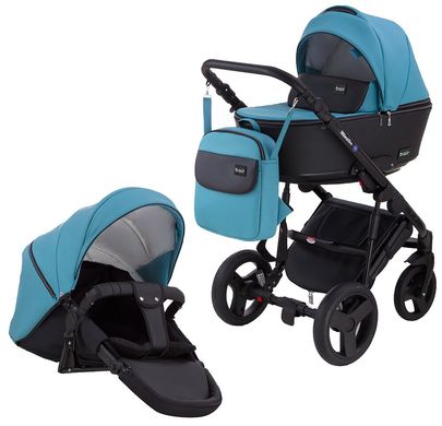 Детская коляска 2 в 1 Richmond (Ричмонд) Mirello кожа 100% М-20/30 голубой - черный 623870R фото