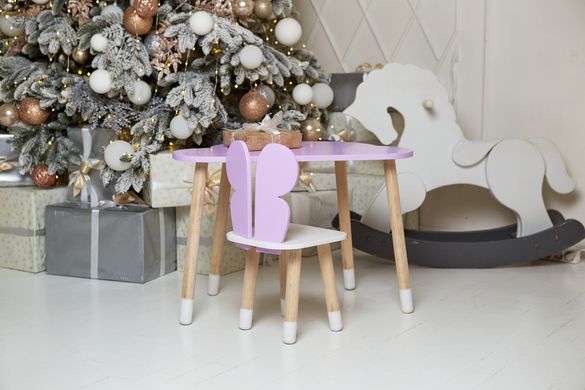 Дитячий столик тучка і стільчик метелик фіолетовий з білим сидінням. Столик для ігор, занять, їжі