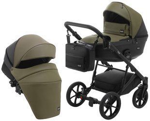 Коляска 2 в 1 Bair Kiwi кожа 100% 2021 BK-11/15 хаки - черный 625454 фото