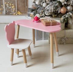 Стол и стульчик ребенку 2-7лет столик тучка и стульчик медвежонок розовые с белым сиденьем. Столик для игр, уроков, еды