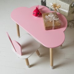 Стол и стульчик ребенку 2-7лет тучка и стульчик ушки зайки розовые с белым сиденьем. Столик для игр, уроков, еды