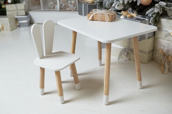 Белый прямоугольный столик и стульчик детский белоснежный зайчик. Белый детский столик
