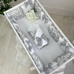 Бортики в ліжечко Колекція №5 Акварельні цвети сірий 3848 фото