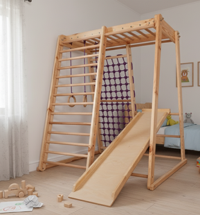 Детский спортивный уголок Sport Wood 150 см, дерево (бук/сосна) с горкой Кроха-3 "Кроха-3" Wood фото
