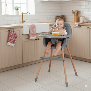 Стульчик для кормления El Camino LUMI ME 1111 с экокожи и деревянными ножками Gray ME 1111 Gray фото