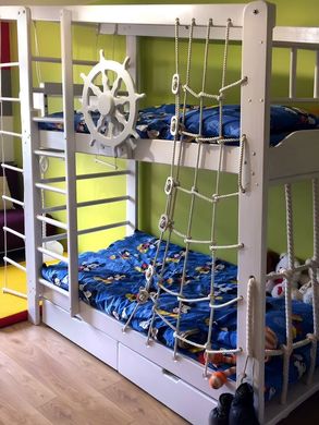 Двухъярусная спортивная кровать Капитан с ящиками и навесными элементами 202455866 фото
