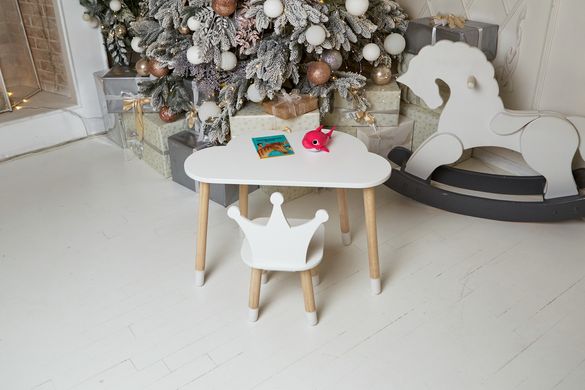 Детский столик тучка и стульчик корона белая. Столик для игр, уроков, еды. Белый столик ребенку 2-7лет Colors