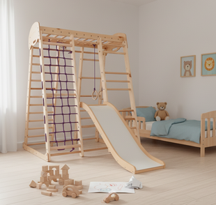 Дитячий спортивний куточок Sport Wood 150 см, дерево (бук/сосна) з гіркою Акварелька Wood &laquo;Акварелька&raquo; Wood фото