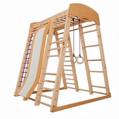 Детский спортивный уголок Sport Wood 150 см, дерево (бук/сосна) с горкой Акварелька Wood &laquo;Акварелька&raquo; Wood фото