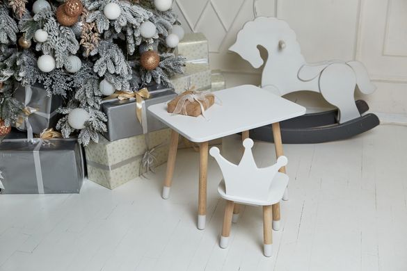 Подарок! Детский белый прямоугольный столик и стульчик корона белая. Столик для игр, уроков, еды. Белый столик ребенку 2-7лет Colors