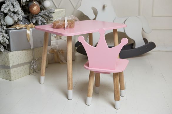 Розовый прямоугольный столик и стульчик детский корона. Розовый детский столик