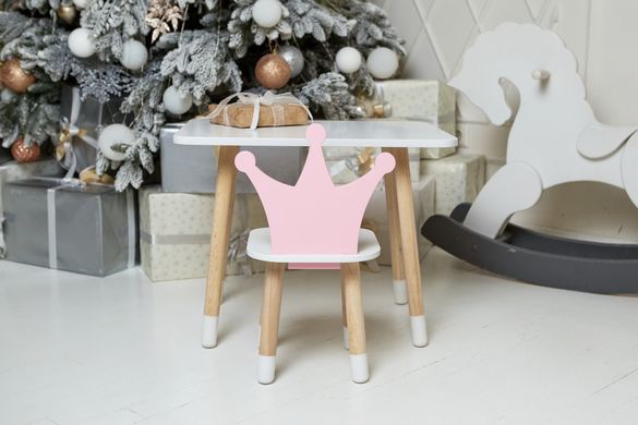 Детский белый прямоугольный столик и стульчик корона розовая. Столик для игр, уроков, еды. Белый столик ребенку 2-7лет Colors