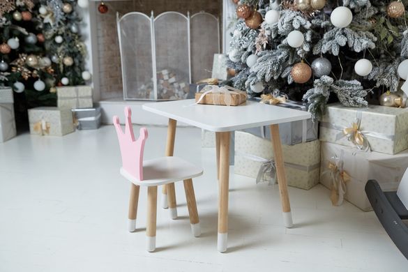 Детский белый прямоугольный столик и стульчик корона розовая. Столик для игр, уроков, еды. Белый столик ребенку 2-7лет Colors