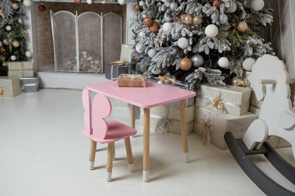 Розовый прямоугольный столик и стульчик детский бабочка. Розовый детский столик