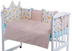 Детская постель Babyroom Classic Bortiki-01 (6 элементов) бирюза-бежевый-белый (лесные звери) 623398 фото