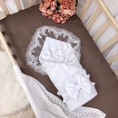 Конверт для новорожденного Elegance резинка с бантом белый