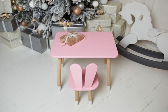 Розовый прямоугольный столик и стульчик детский зайчик. Розовый детский столик