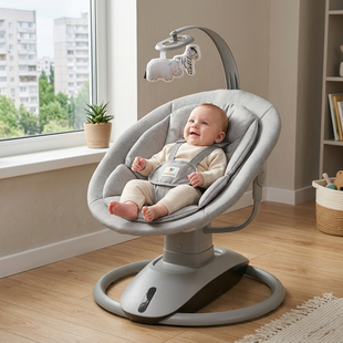 Умный укачивающий центр Bambi Sleep с Bluetooth и поворотом 360&deg; (до 15 кг) Gray 9313 фото