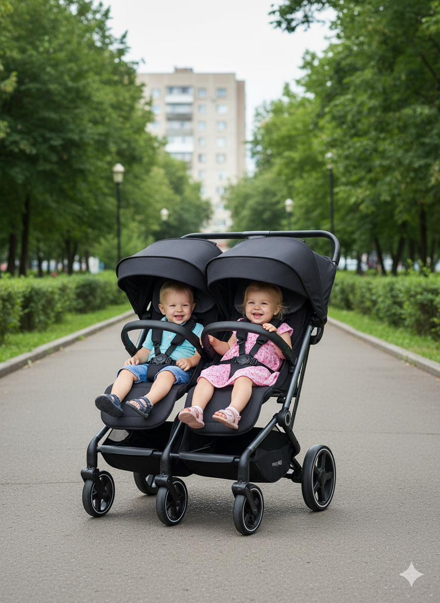 Компактне складання коляски для двійнят Easy-Go Echo 2026 однією рукою