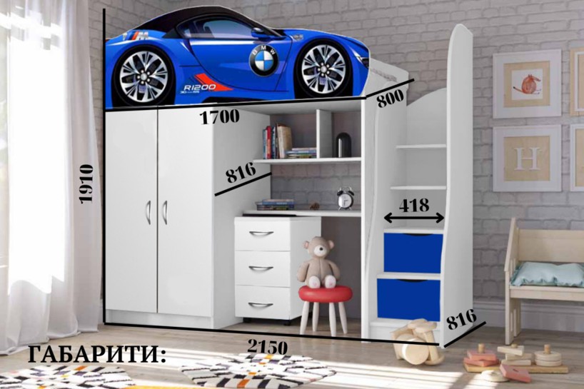 Кровать-чердак BED-ROOM в интерьере детской комнаты